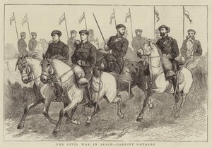De burgeroorlog in Spanje, Carlistische cavalerie door Alfred Chantrey Corbould